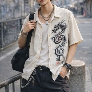 Vintage 90's Bizzo Dragon Shirt Size XL Y2K Streetwear Button Up